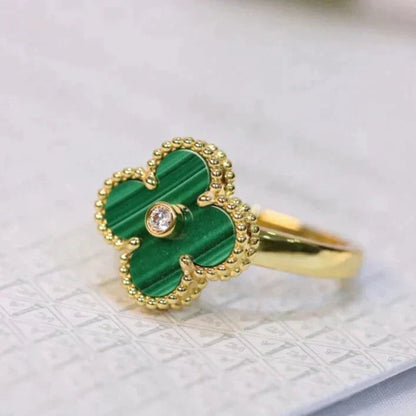 [Zalyn Jewelry ]CLOVER MALACHITE RING GOLD DIAMOND