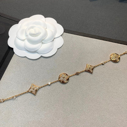 [Zalyn]STAR AND SUN 4 MOTIFS GOLD DIAMONDS BRACELET