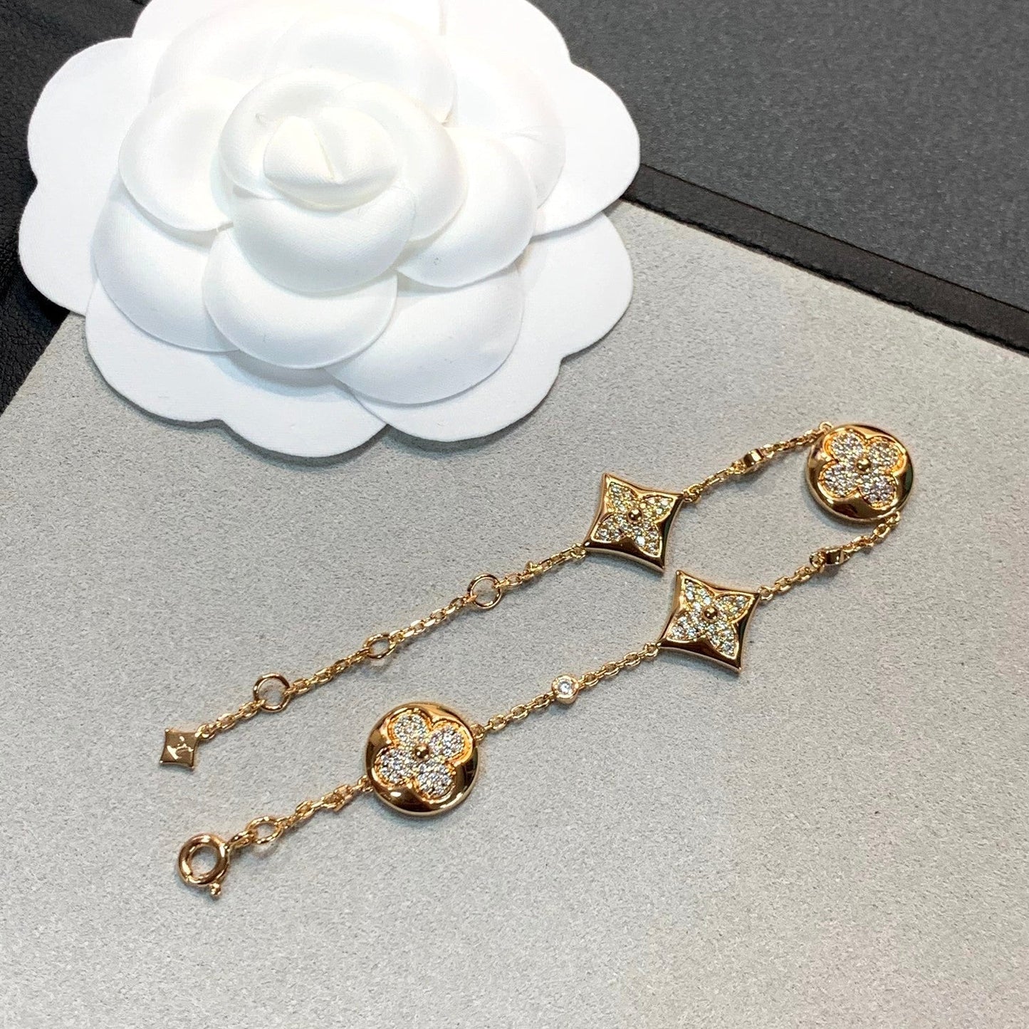[Zalyn]STAR AND SUN 4 MOTIFS GOLD DIAMONDS BRACELET