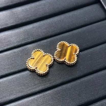 [Zalyn Jewelry ]CLOVER MEDIUM 1 MOTIFS TIGER EYE EARRINGS
