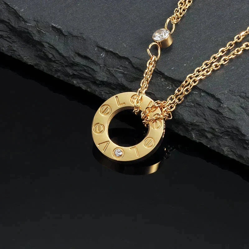 [Zalyn Jewelry ]LOVE NECKLACE 16MM 2 DIAMONDS
