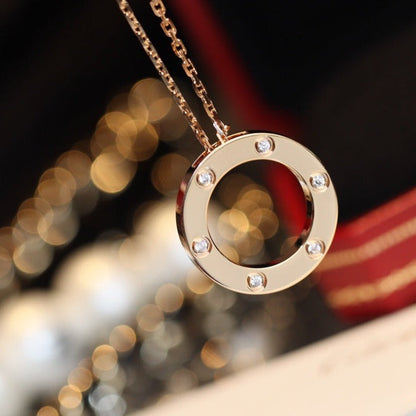 [Zalyn Jewelry ]LOVE NECKLACE 16MM 6 DIAMONDS PINK GOLD