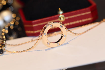 [Zalyn Jewelry ]LOVE NECKLACE 16MM 6 DIAMONDS PINK GOLD