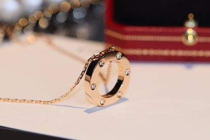 [Zalyn Jewelry ]LOVE NECKLACE 16MM 6 DIAMONDS PINK GOLD