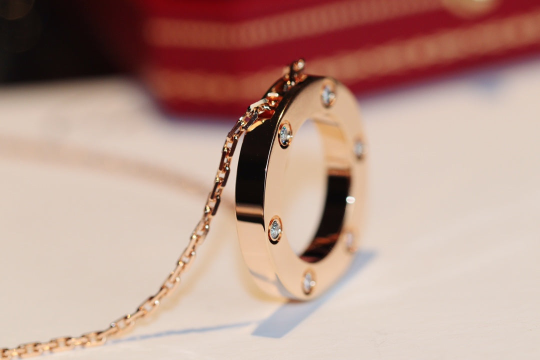 [Zalyn Jewelry ]LOVE NECKLACE 16MM 6 DIAMONDS PINK GOLD