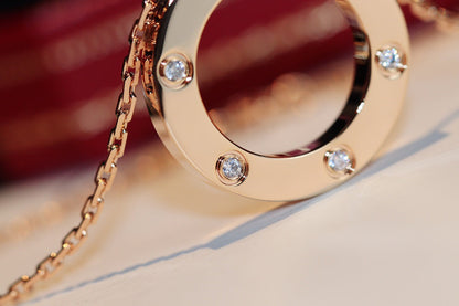 [Zalyn Jewelry ]LOVE NECKLACE 16MM 6 DIAMONDS PINK GOLD