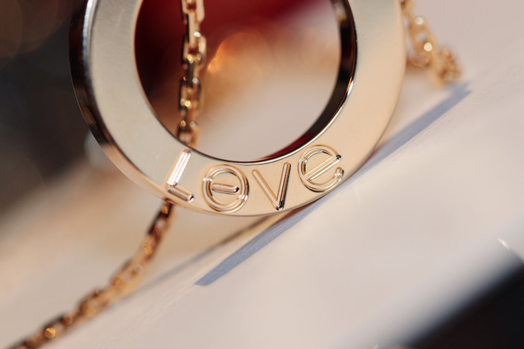 [Zalyn Jewelry ]LOVE NECKLACE 16MM 6 DIAMONDS PINK GOLD