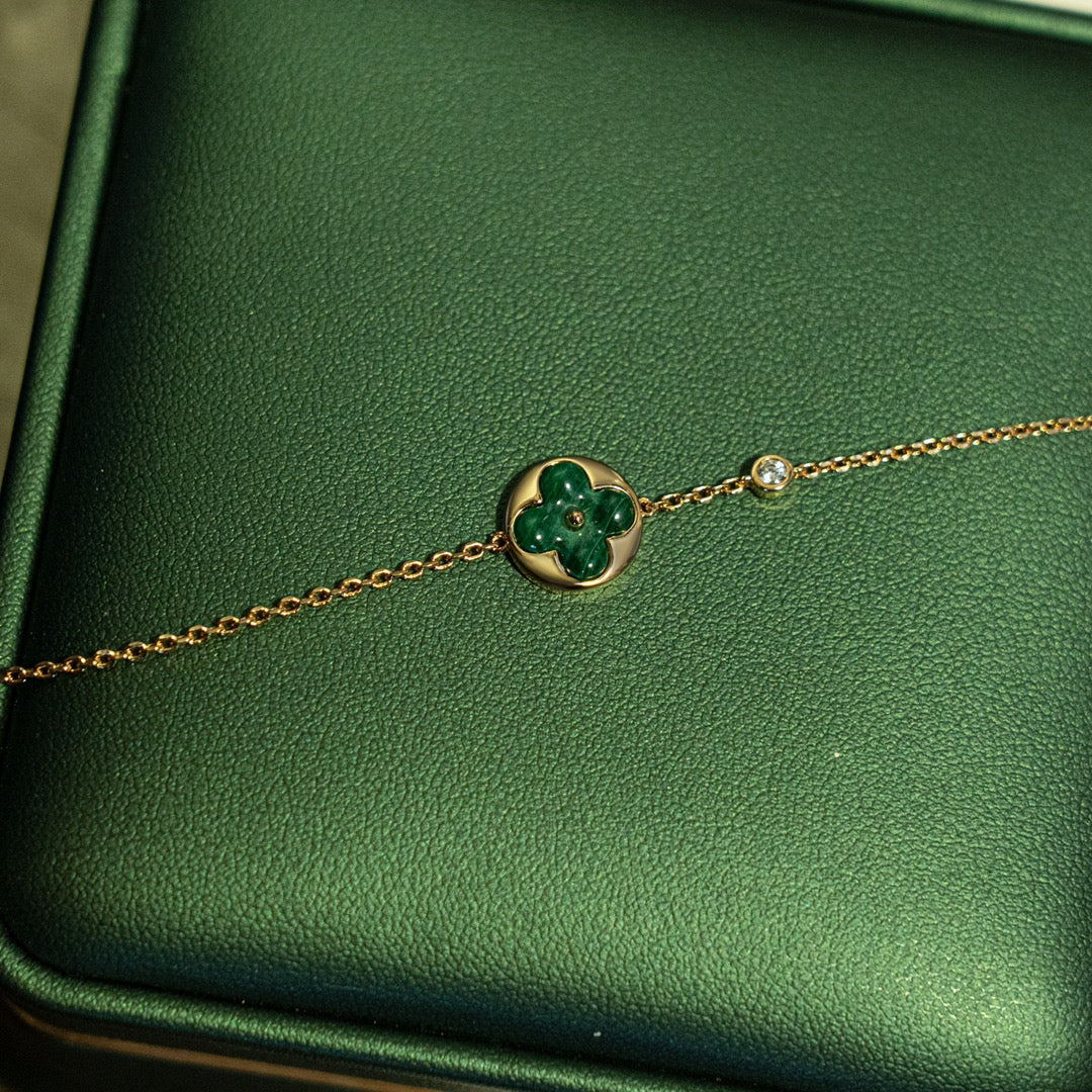 [Zalyn]SUN MALACHITE 1 DIAMOND ROSE GOLD BRACELET