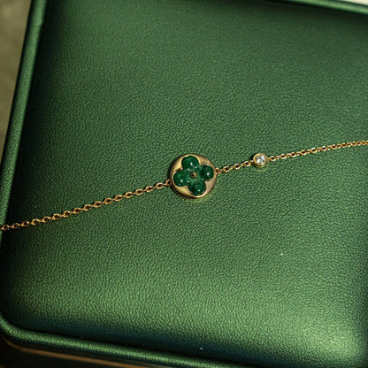 [Zalyn]SUN MALACHITE 1 DIAMOND ROSE GOLD BRACELET