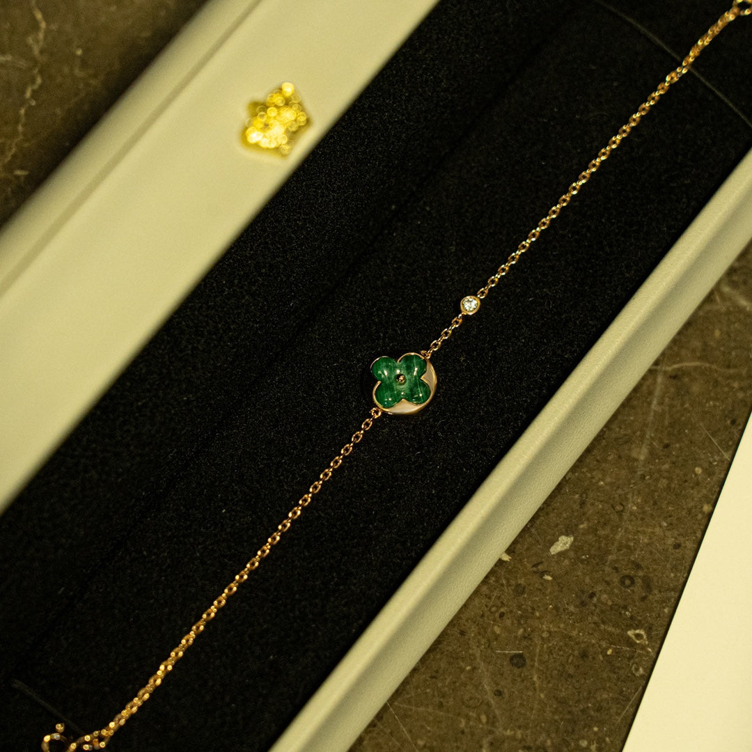 [Zalyn]SUN MALACHITE 1 DIAMOND ROSE GOLD BRACELET