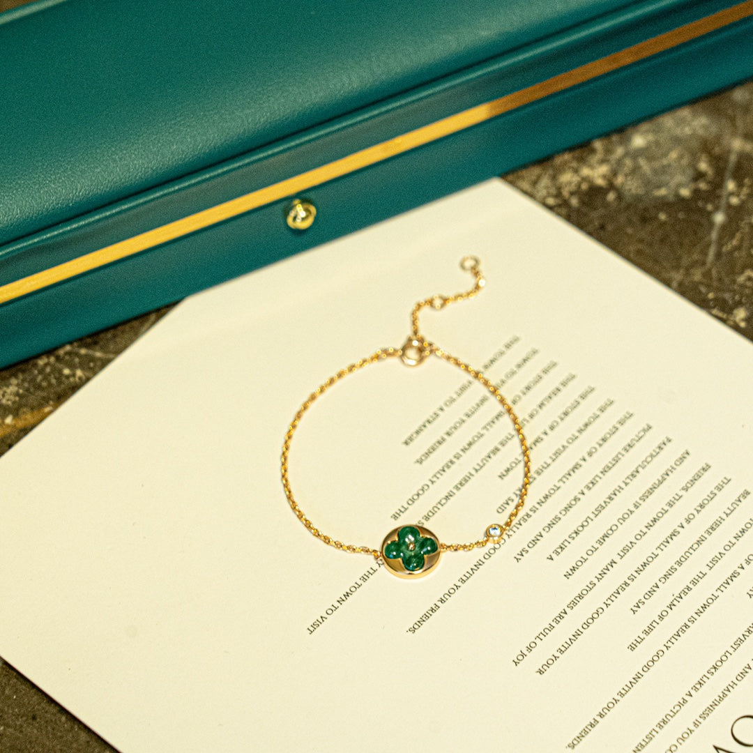 [Zalyn]SUN MALACHITE 1 DIAMOND ROSE GOLD BRACELET