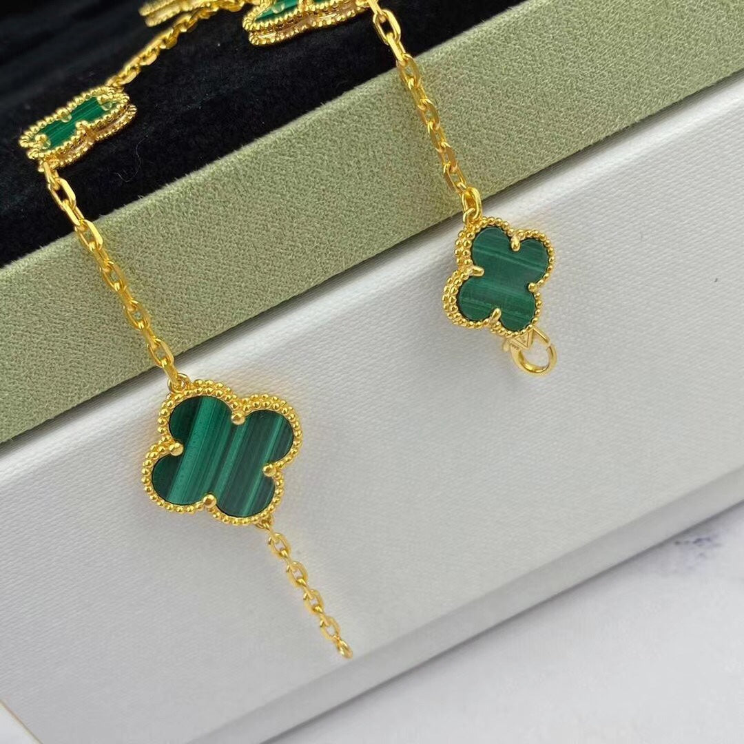 [Zalyn Jewelry ]MAGIC CLOVER MALACHITE GOLD BRACELET 5 MOTIFS
