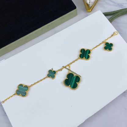 [Zalyn Jewelry ]MAGIC CLOVER MALACHITE GOLD BRACELET 5 MOTIFS