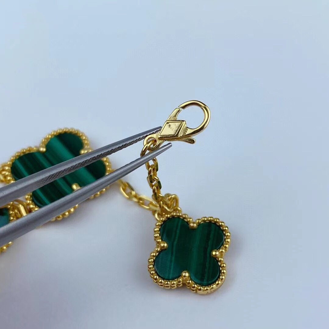 [Zalyn Jewelry ]MAGIC CLOVER MALACHITE GOLD BRACELET 5 MOTIFS
