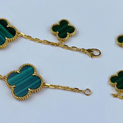 [Zalyn Jewelry ]MAGIC CLOVER MALACHITE GOLD BRACELET 5 MOTIFS