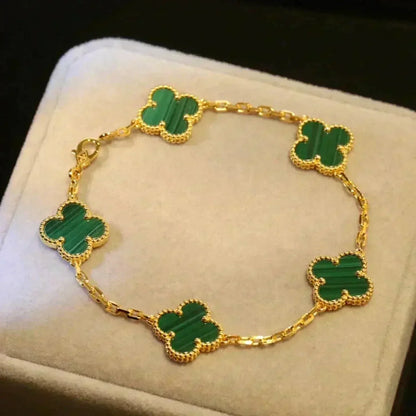 [Zalyn]LUCKY CLOVER 5-MOTIF BRACELET - MALACHITE COLLECTION