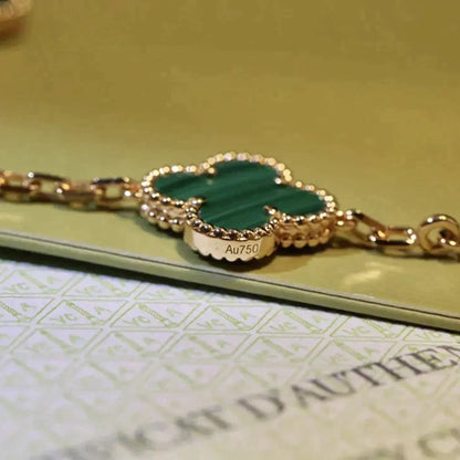 [Zalyn]LUCKY CLOVER 5-MOTIF BRACELET - MALACHITE COLLECTION