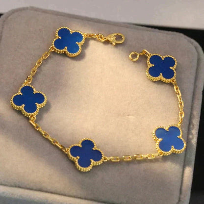 [Zalyn]LUCKY CLOVER 5-MOTIF BRACELET - BLUE AGATE COLLECTION
