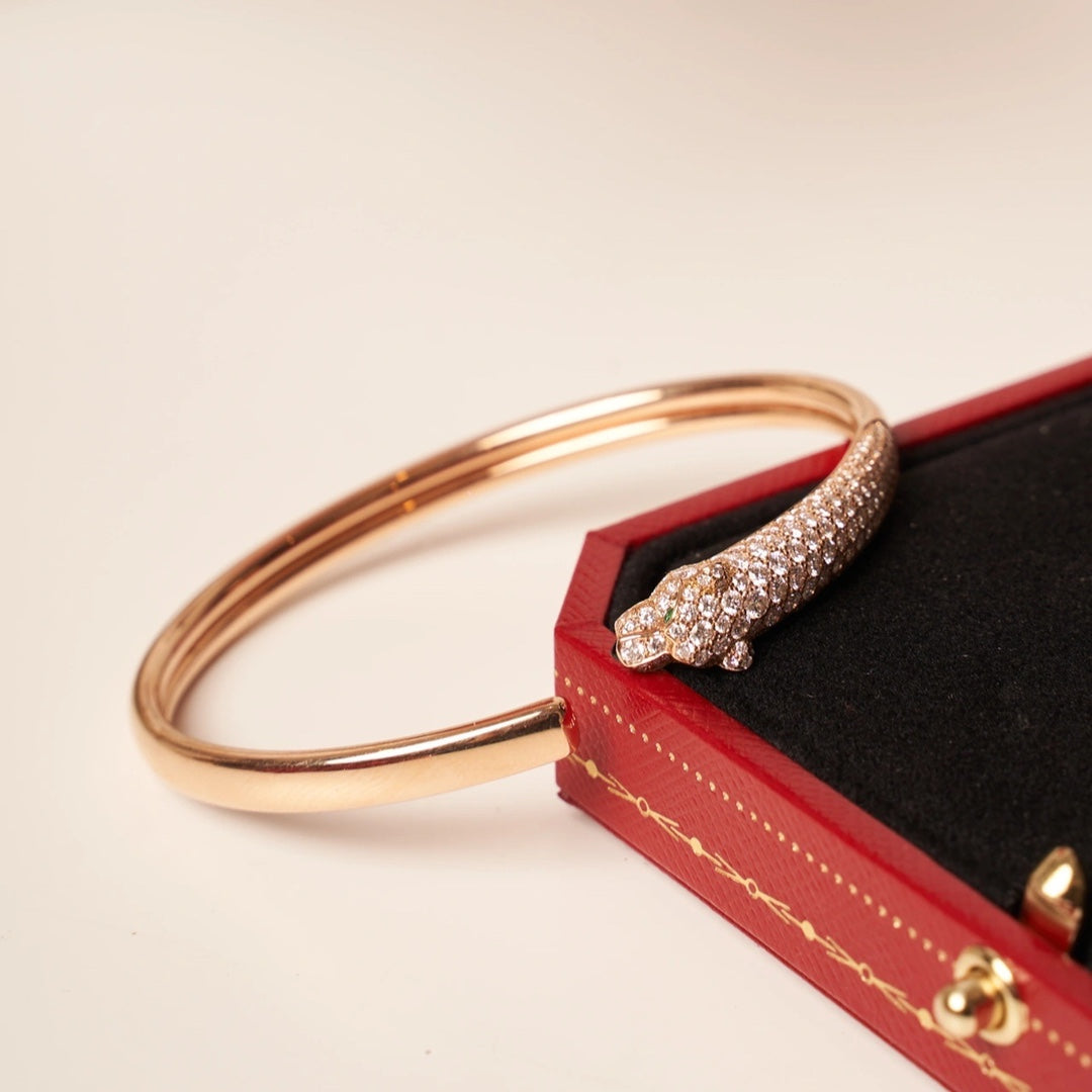 [Zalyn Jewelry ]PANTHERE ROSE GOLD DIAMOND OPEN BRACELET