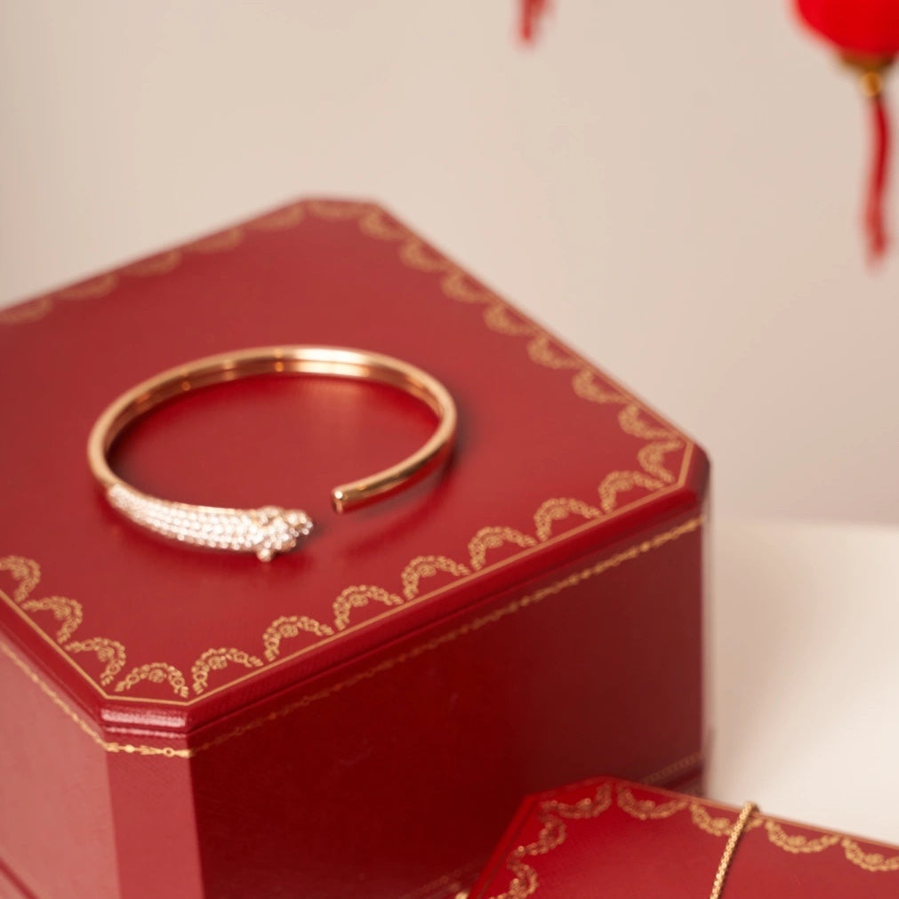 [Zalyn Jewelry ]PANTHERE ROSE GOLD DIAMOND OPEN BRACELET