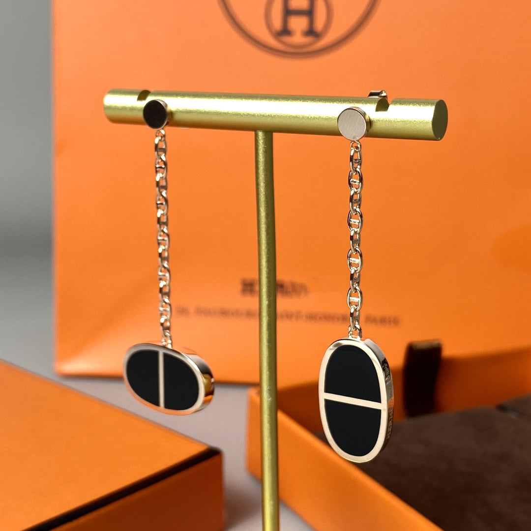 [Zalyn]CHAINE VERSO BLACK CERAMIC EARRINGS