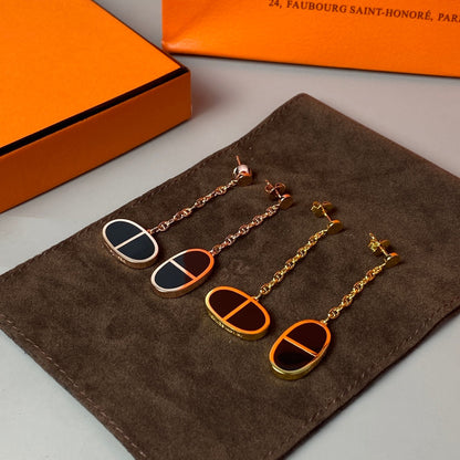 [Zalyn]CHAINE VERSO BLACK CERAMIC EARRINGS