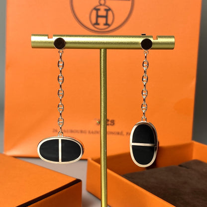 [Zalyn]CHAINE VERSO BLACK CERAMIC EARRINGS