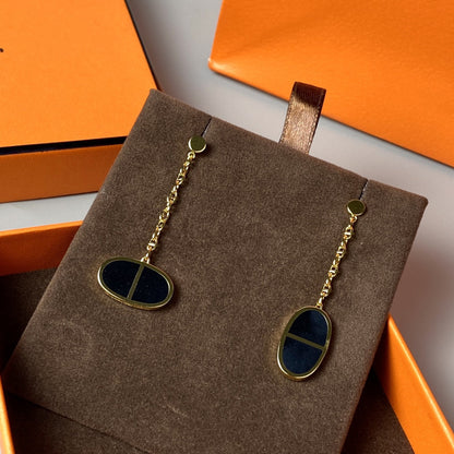[Zalyn]CHAINE VERSO BLACK CERAMIC EARRINGS