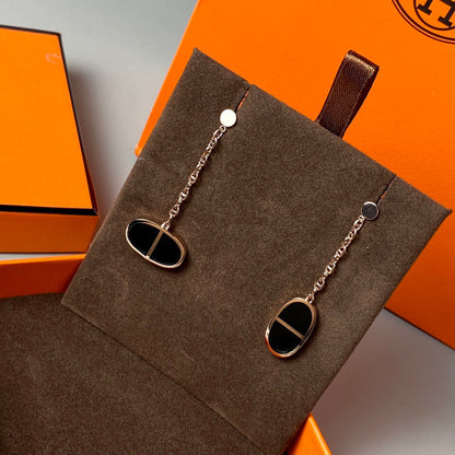 [Zalyn]CHAINE VERSO BLACK CERAMIC EARRINGS
