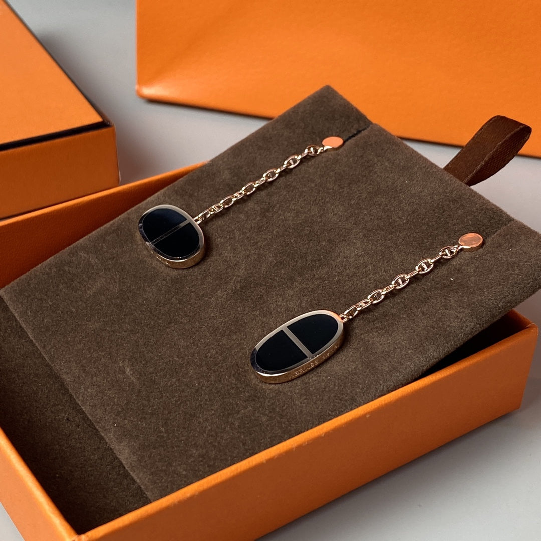 [Zalyn]CHAINE VERSO BLACK CERAMIC EARRINGS