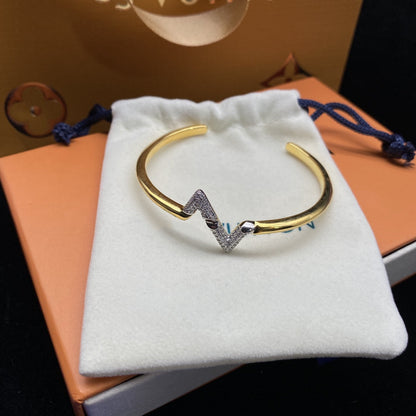 [Zalyn]VOLTE UPSITE DOWN DIAMOND GOLD OPEN BRACELET