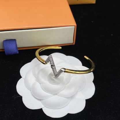 [Zalyn]VOLTE UPSITE DOWN DIAMOND GOLD OPEN BRACELET