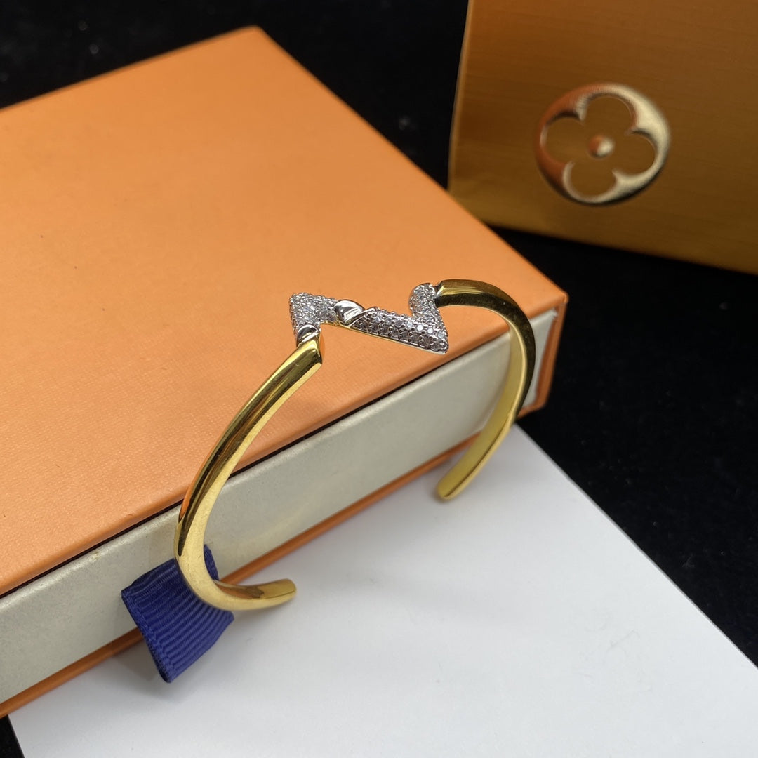 [Zalyn]VOLTE UPSITE DOWN DIAMOND GOLD OPEN BRACELET