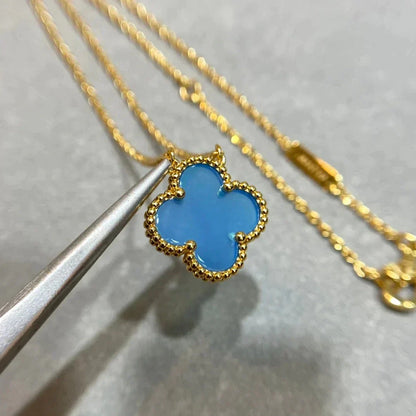 [Zalyn Jewelry ]CLOVER 15MM BLUE AGATE NECKLACE