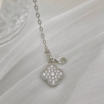[Zalyn Jewelry ]CLOVER 5 MOTIFS SILVER DIAMONDS NECKLACE