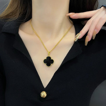 [Zalyn Jewelry ]CLOVER 25MM NECKLACE GOLD ONYX