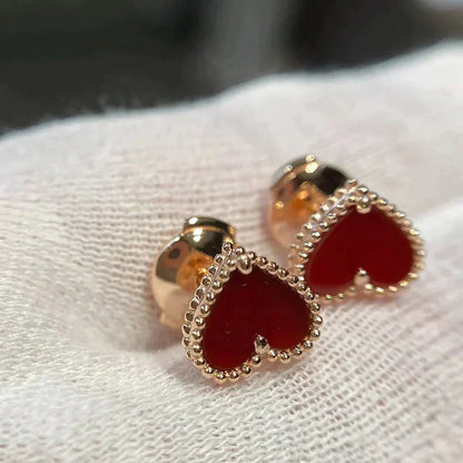 [Zalyn Jewelry ]HEART CARNELIAN STUD EARRINGS