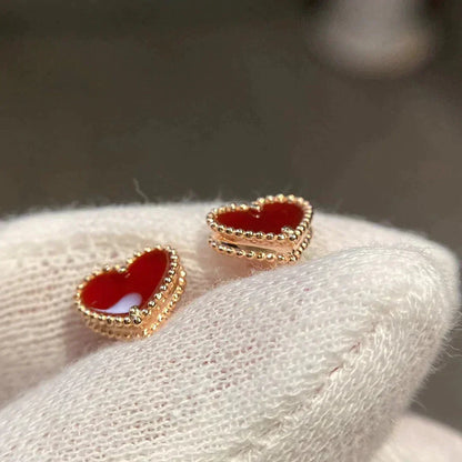 [Zalyn Jewelry ]HEART CARNELIAN STUD EARRINGS