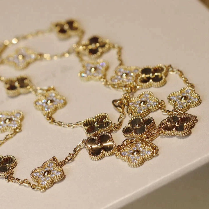 [Zalyn Jewelry ]CLOVER 20 MOTIFS LASER DIAMOND NECKLACE