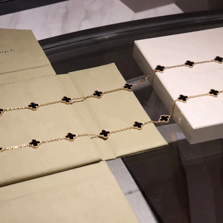 [Zalyn Jewelry ]CLOVER 20 MOTIFS ONYX NECKLACE