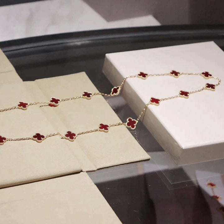 [Zalyn Jewelry ]CLOVER 20 MOTIFS CARNELIAN NECKLACE