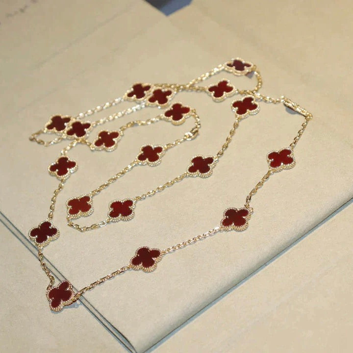 [Zalyn Jewelry ]CLOVER 20 MOTIFS CARNELIAN NECKLACE