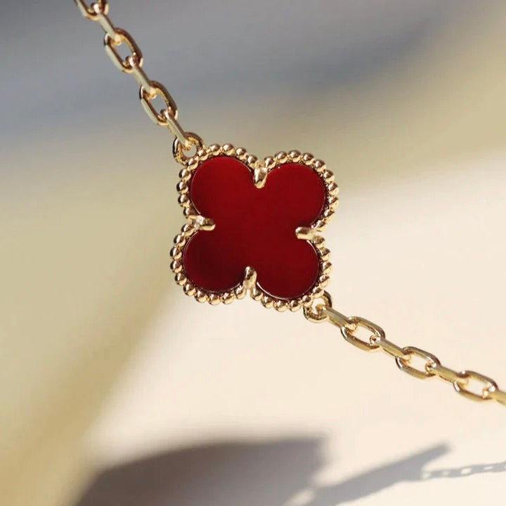 [Zalyn Jewelry ]CLOVER 20 MOTIFS CARNELIAN NECKLACE