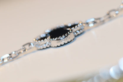 [Zalyn Jewelry ]CLOVER 20 MOTIFS ONYX DIAMOND SILVER