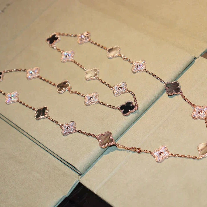 [Zalyn Jewelry ]CLOVER 20 MOTIFS DARK MOP DIAMOND  NECKLACE