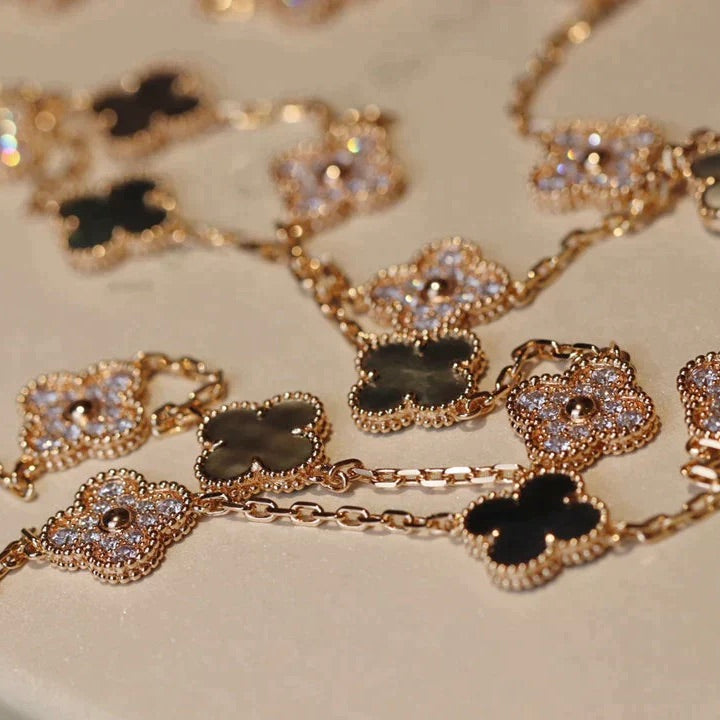 [Zalyn Jewelry ]CLOVER 20 MOTIFS DARK MOP DIAMOND  NECKLACE