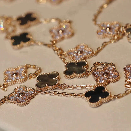 [Zalyn Jewelry ]CLOVER 20 MOTIFS DARK MOP DIAMOND  NECKLACE