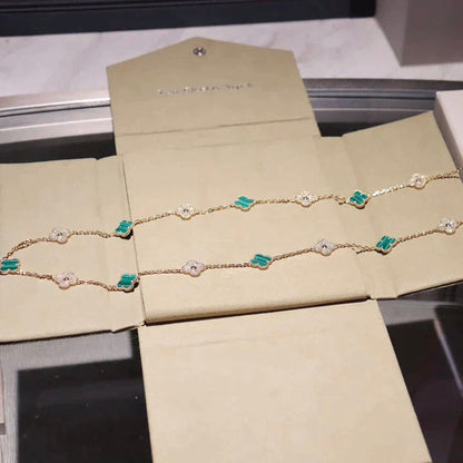 [Zalyn Jewelry ]CLOVER 20 MOTIFS MALACHITE DIAMOND NECKLACE