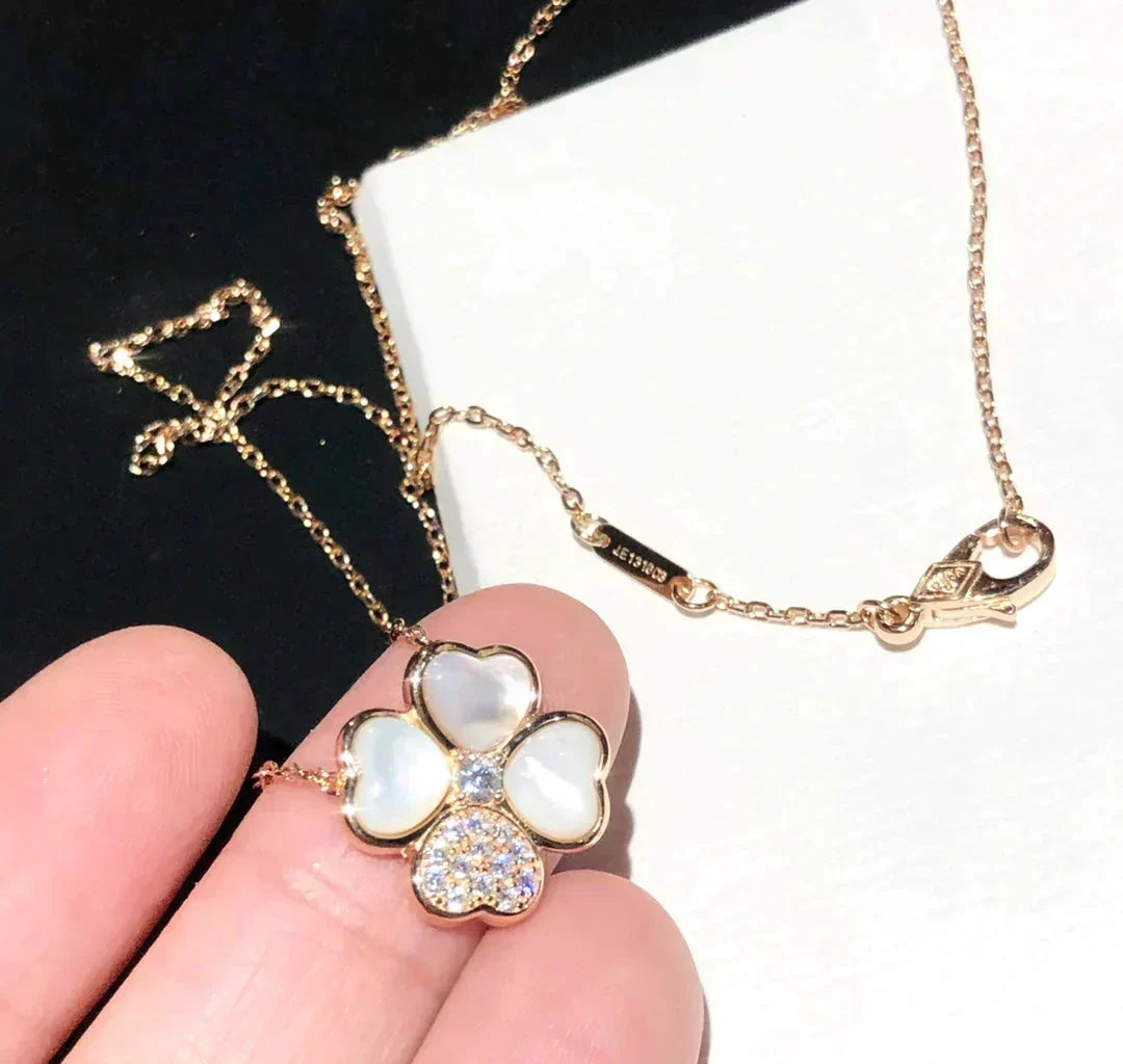 [Zalyn Jewelry ]CLOVER MOP DIAMOND ROSE GOLD NECKLACE
