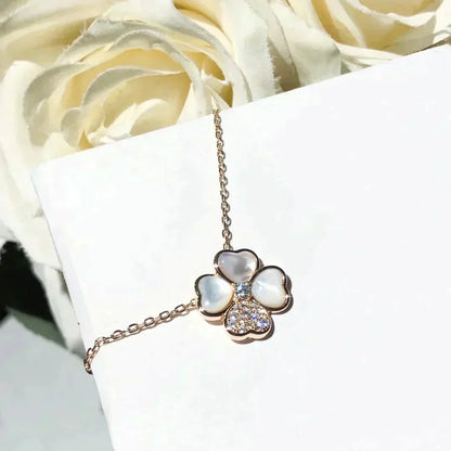 [Zalyn Jewelry ]CLOVER MOP DIAMOND ROSE GOLD NECKLACE